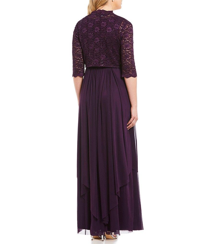 R&M Richards Women's Sequin Lace Long Jacket Dress - Elegant Mother of The Bride Gown in Size 14, Eggplant Purple | Perfect for Weddings, Formal Events & Special Occasions