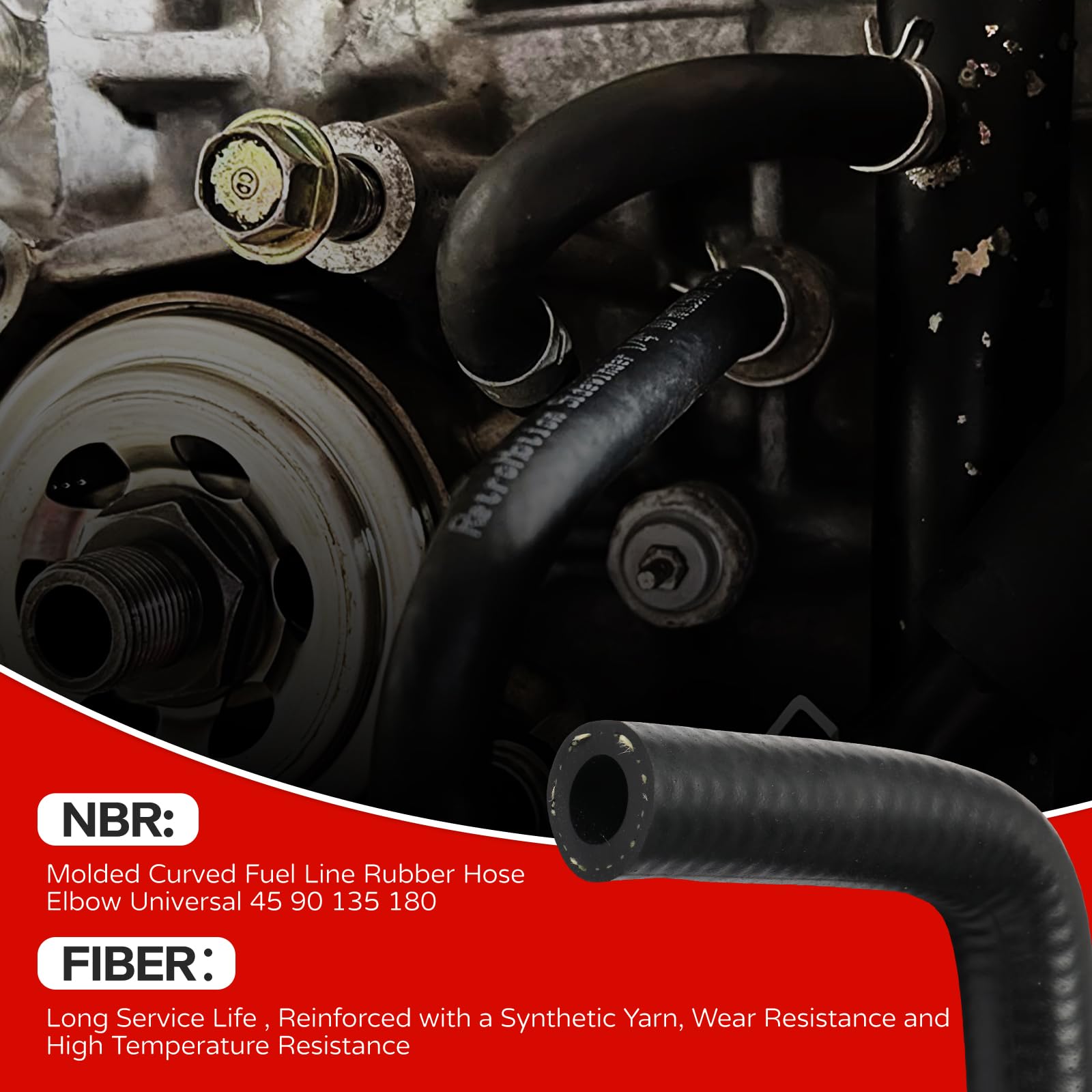 1/4 Inch ID Molded Fuel Line Rubber Hose Elbow - Universal 45, 90, 135, 180 Degree Bend - Compatible with Cars, Trucks, ATVs & Marine Engines - High-Temperature & Oil-Resistant Fuel Hose for Automotive & Industrial Applications