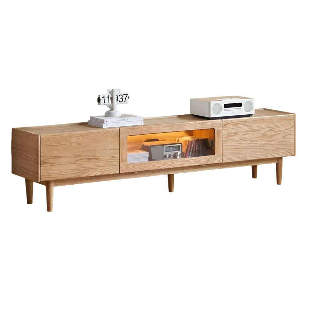 Solid Oak Wood TV Stand with Flip Door - Rustic Floor TV Cabinet for Living Room, Bedroom & Home Theater Storage