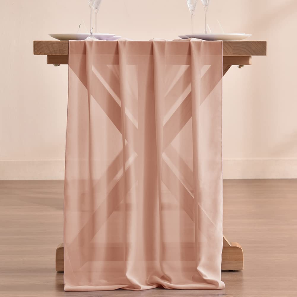 Rose Gold Chiffon Table Runner - 14ft (29x170 Inches) Elegant Wedding & Bridal Shower Decor for Easter, Spring, Boho & Rustic Weddings - Perfect for Romantic Dinners, Baby Showers & Home Decor