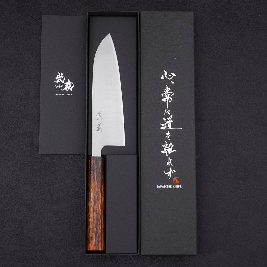 Premium Santoku Knife 165mm - Blue Super Polished Steel with Sumi Urushi Handle - Japanese Kitchen Knife for Slicing, Dicing & Chopping Vegetables, Meat & Fish