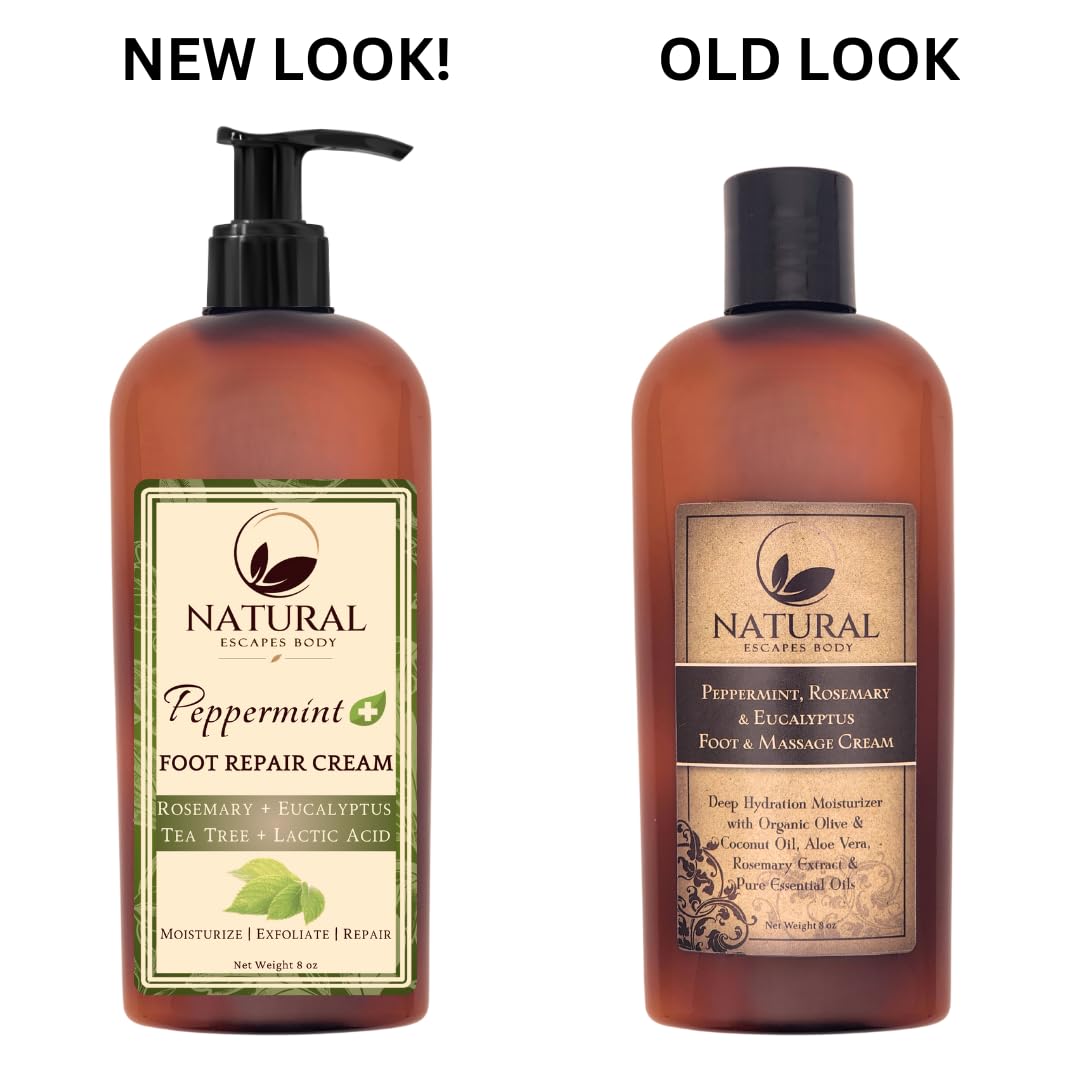 **Peppermint, Rosemary, Eucalyptus & Tea Tree Foot Cream for Dry Cracked Heels – Moisturizing Lotion with Lactic Acid for Callus & Heel Repair (8 oz) – Perfect for Daily Foot Care & Spa Treatments**