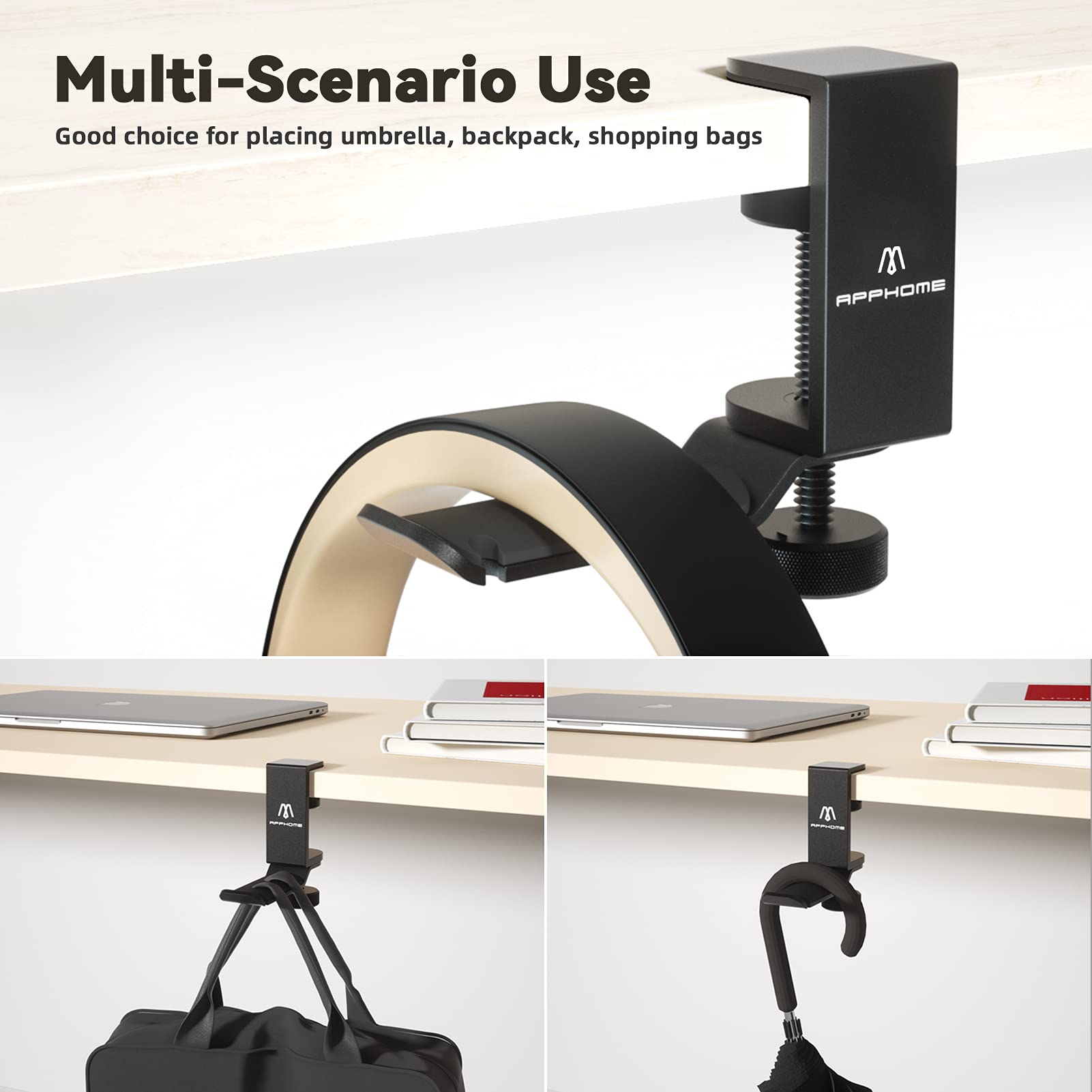 Under Desk Headphone Hanger - 360° Rotating Aluminum Gaming Headset Stand with Universal Clamp | Perfect for PC Gaming Setup & Office Organization
