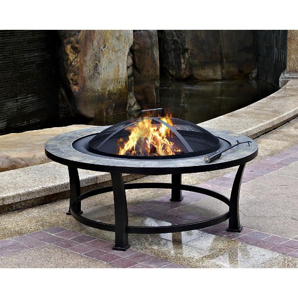 Premium Outdoor Slate Top Wood Burning Fire Pit - Heavy Duty Steel Fireplace for Backyard, Patio, and Camping - Perfect for Roasting Marshmallows, Bonfires & Outdoor Gatherings