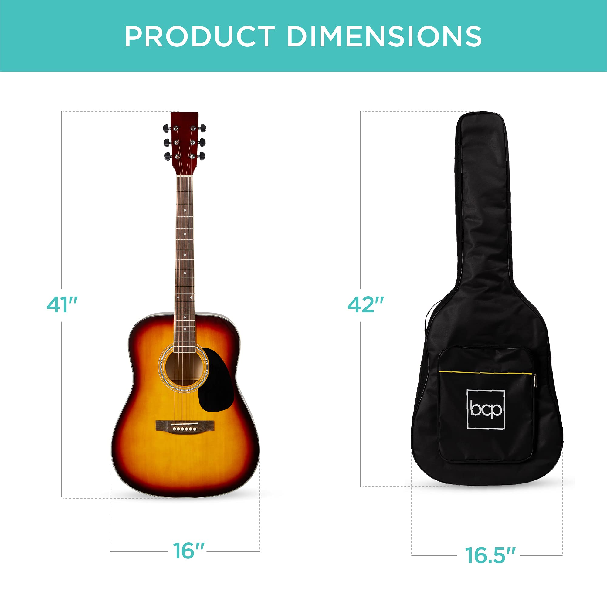 Best Choice Products 41-Inch Full-Size Beginner Acoustic Guitar Starter Set with Gig Bag, Strap, Capo, Strings & Picks - Sunburst Finish | Perfect for Beginners, Practice, Performances & Gifts