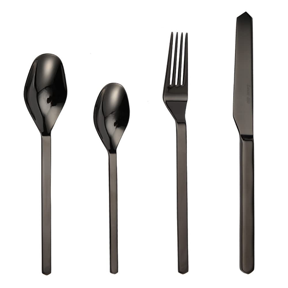 24-Piece Stainless Steel Flatware Set for 6 - Cool Black Modern Cutlery Set with Spoons & Forks | Dishwasher Safe Silverware for Home, Kitchen & Restaurant Dining | Perfect for Everyday Meals, Dinner Parties & Gifts