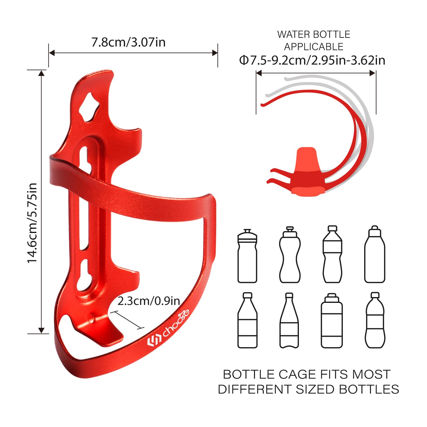 Chooee Bike Water Bottle Holder - Aluminum Bicycle Water Bottle Cage for Road & Mountain Bikes (2-Pack) | Lightweight, Durable Cycling Accessory for Hydration on Long Rides & Commutes