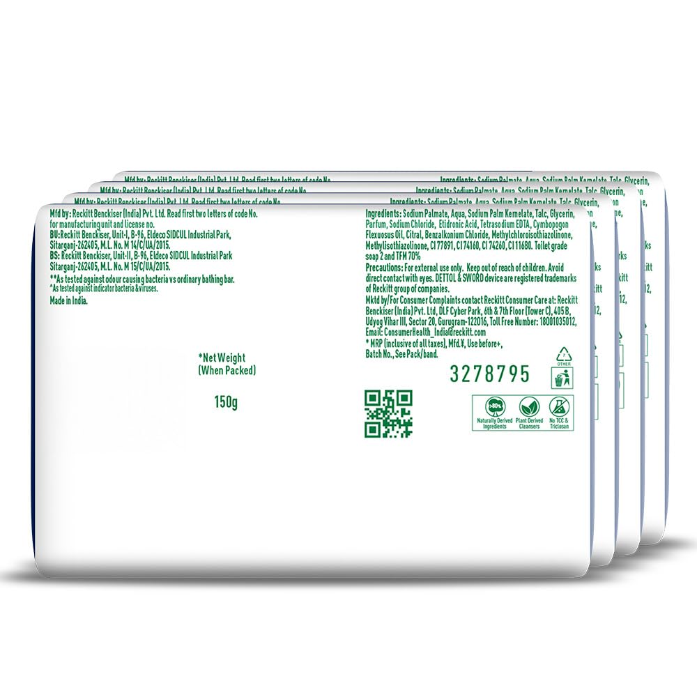 Dettol Cologne Fresh Bathing Soap Bar - 150g (Pack of 4, 600g Total) | 100% Better Odor Protection | Antibacterial & Refreshing for Daily Shower & Hand Washing | Ideal for Gym, Travel & Home Use