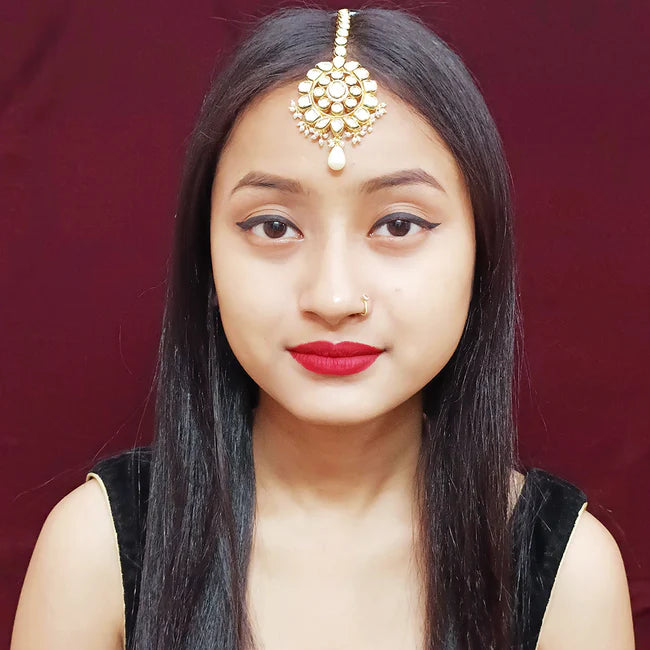Royal Kundan Mangtikka Bridal Headpiece - Gold Plated Designer Jewelry for Weddings & Indian Bridal Makeup (D25) | Perfect for Bridal Dressing, Mehendi & Sangeet Ceremonies