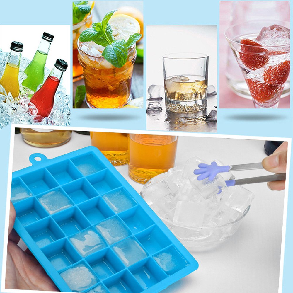 Premium Silicone Ice Cube Tray Set - 24-Cavity Square Ice Molds with Removable Lid, Easy Release & Stackable Design (2-Pack, Sky Blue) - Perfect for Cocktails, Iced Coffee & Home Bar Use