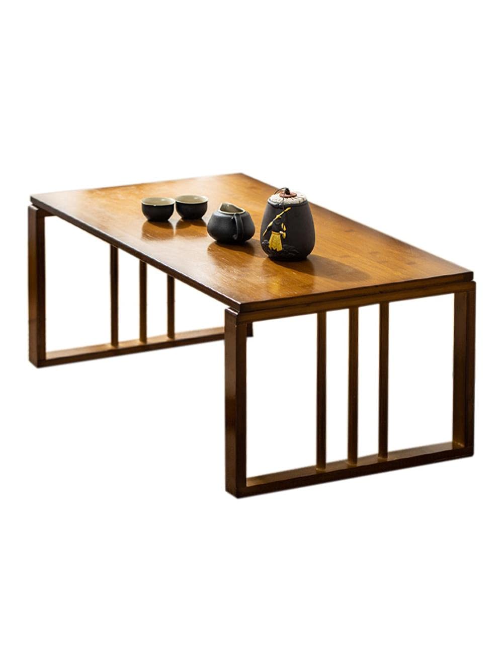 Byjccar Folding Bamboo Coffee Table - Low Profile Retro Ground Table with Fixed Legs (99x45x33cm) - Perfect for Living Room, Patio, and Small Spaces - Easy Assembly & Stylish Home Decor