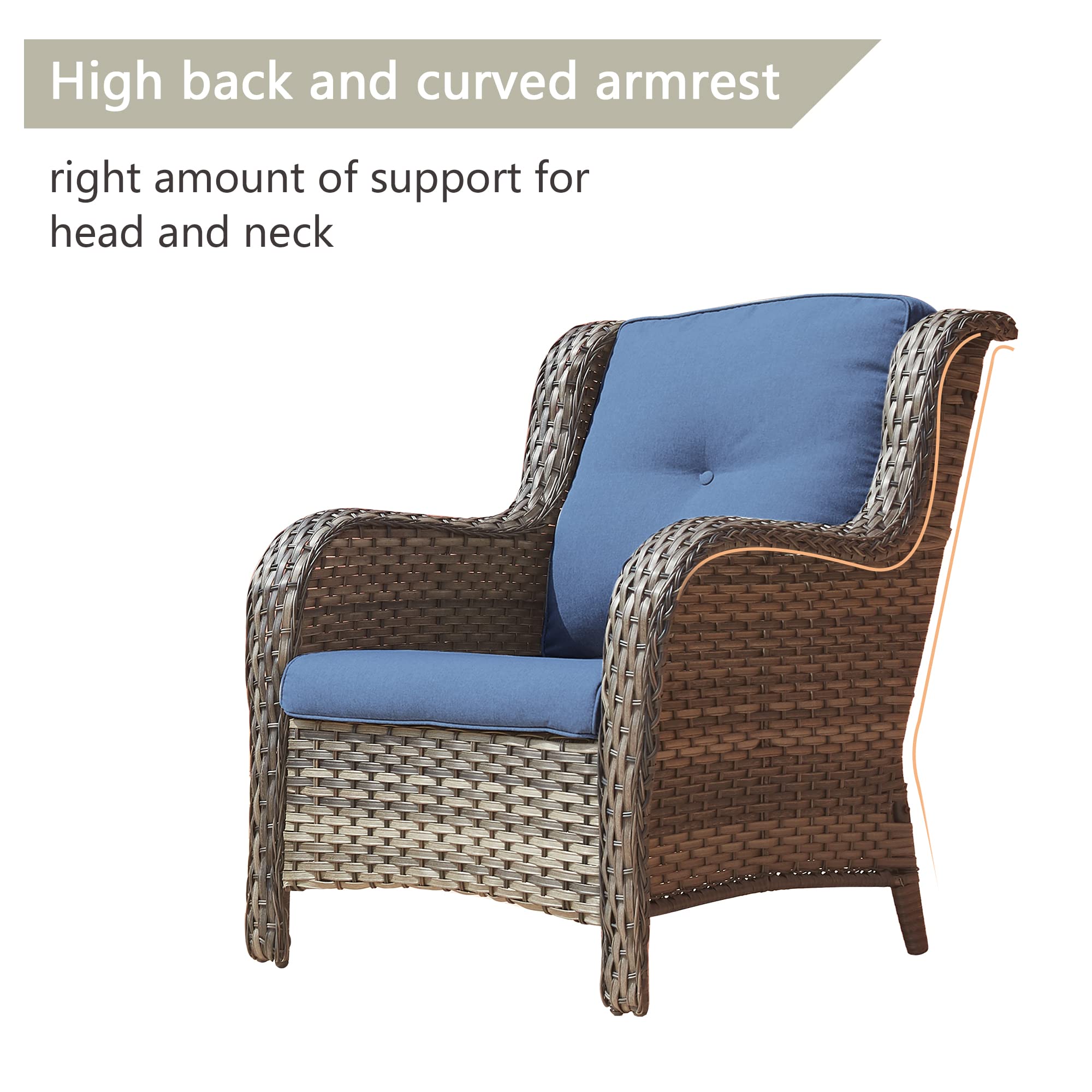Outdoor Wicker Patio Chairs - Rattan Dining Chairs with High Back & Deep Seating for Porch, Garden & Poolside (Mixed Grey/Blue) | Perfect for Relaxing, Entertaining & Outdoor Dining
