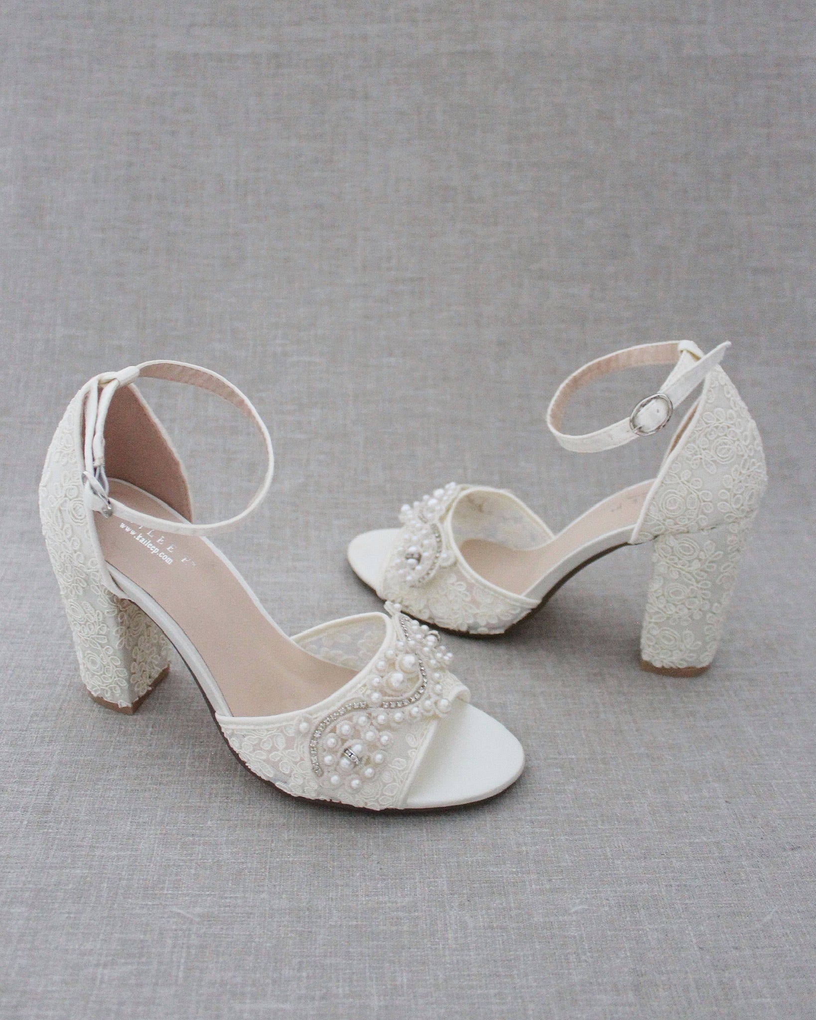 Elegant Crochet Lace Block Heel Sandals with Pearl Embellishments - Perfect for Summer Weddings, Beach Vacations & Boho Chic Outfits