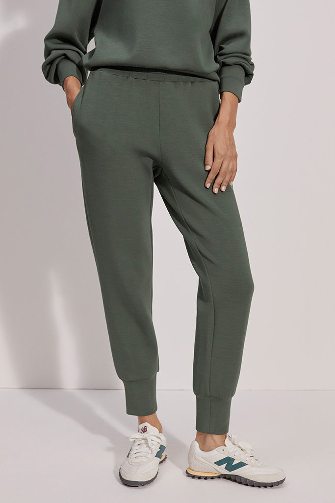 Varley The Slim Cuff Pant 25 - Women's High-Waisted Tapered Ankle Pants in Cilantro Green | Perfect for Work, Travel & Casual Outfits