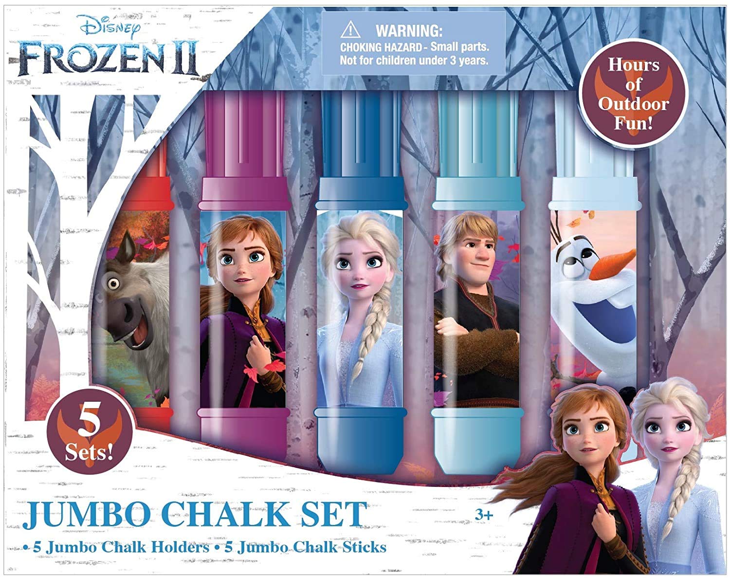 Disney Frozen 5-Piece Jumbo Chalk Set for Kids - Non-Toxic Outdoor Sidewalk Chalk for Drawing & Play - Perfect for Birthday Gifts, Summer Activities & Backyard Fun