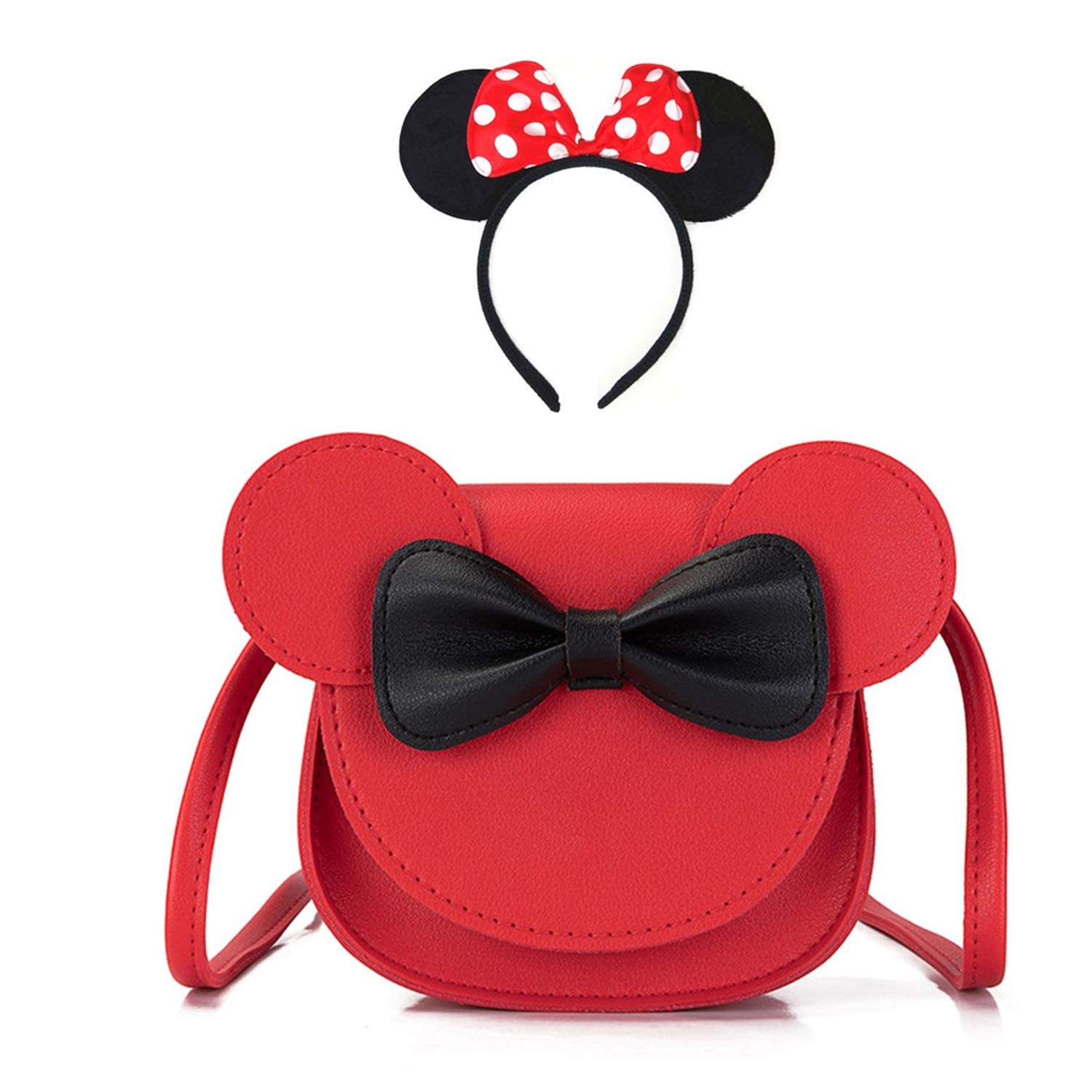 Leprato Cute Crossbody Purse for Little Girls - Bowknot Shoulder Bag & Coin Purse with Adorable Mouse Ear Headband | Perfect for Birthday Gifts, Dress-Up Play, and Everyday Use