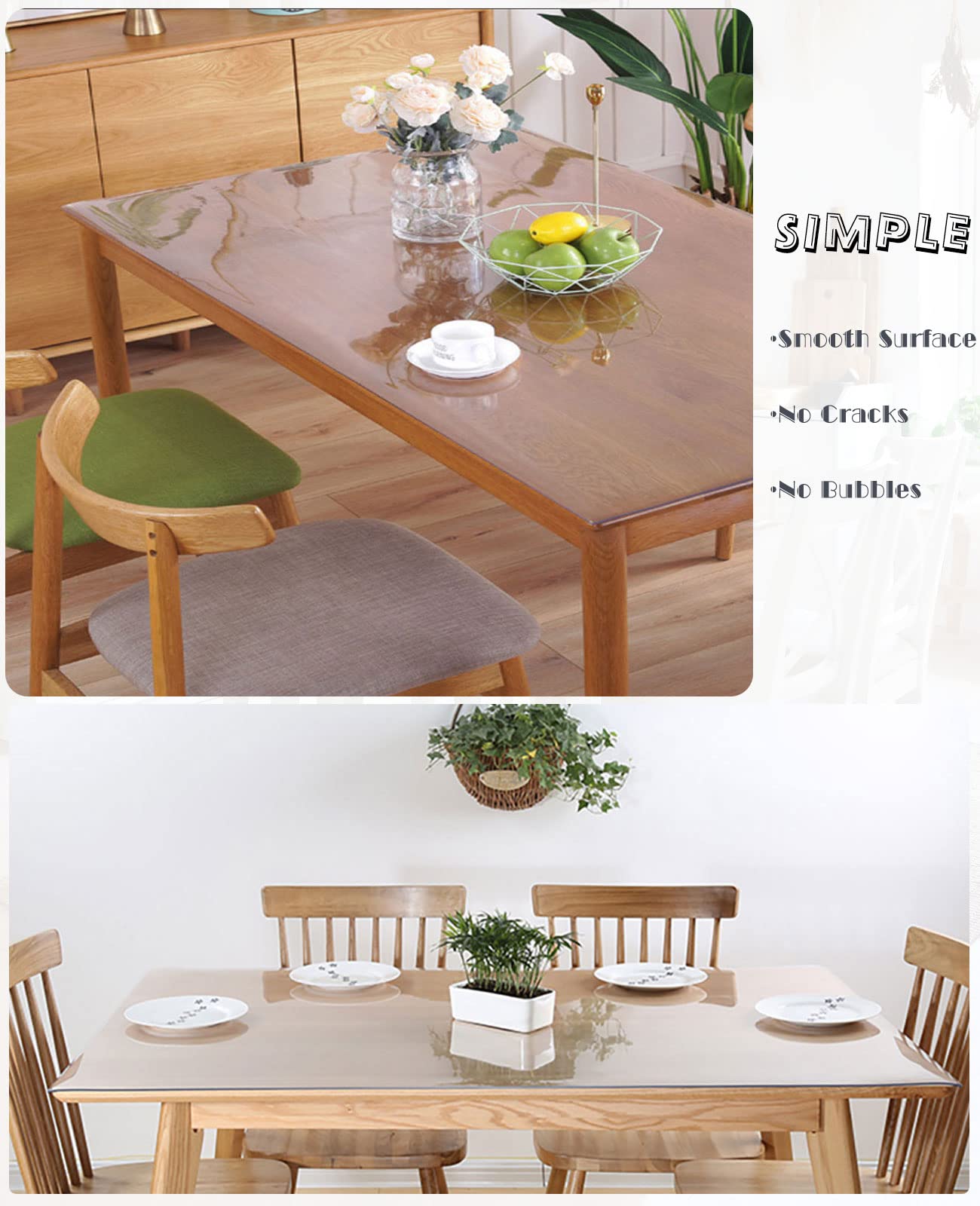 36x62 Inch Clear Plastic Table Cover - 1.5mm Thick Waterproof Table Protector with Reinforced Corners for Dining Room, Kitchen & Wood Tables | Perfect for Parties, Daily Use & Holiday Gatherings