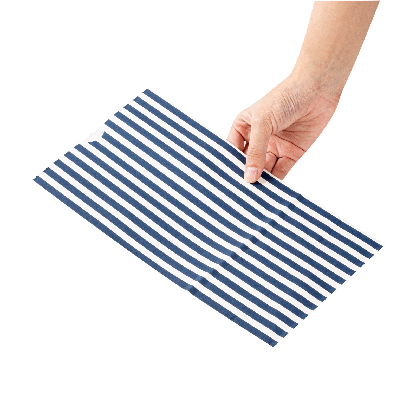 Blue and White Striped Paper Bags - 6 lb Capacity, 6 x 3.5 x 10.75 Inches - Pack of 100 - Perfect for Retail Shopping, Gift Wrapping & Party Favors