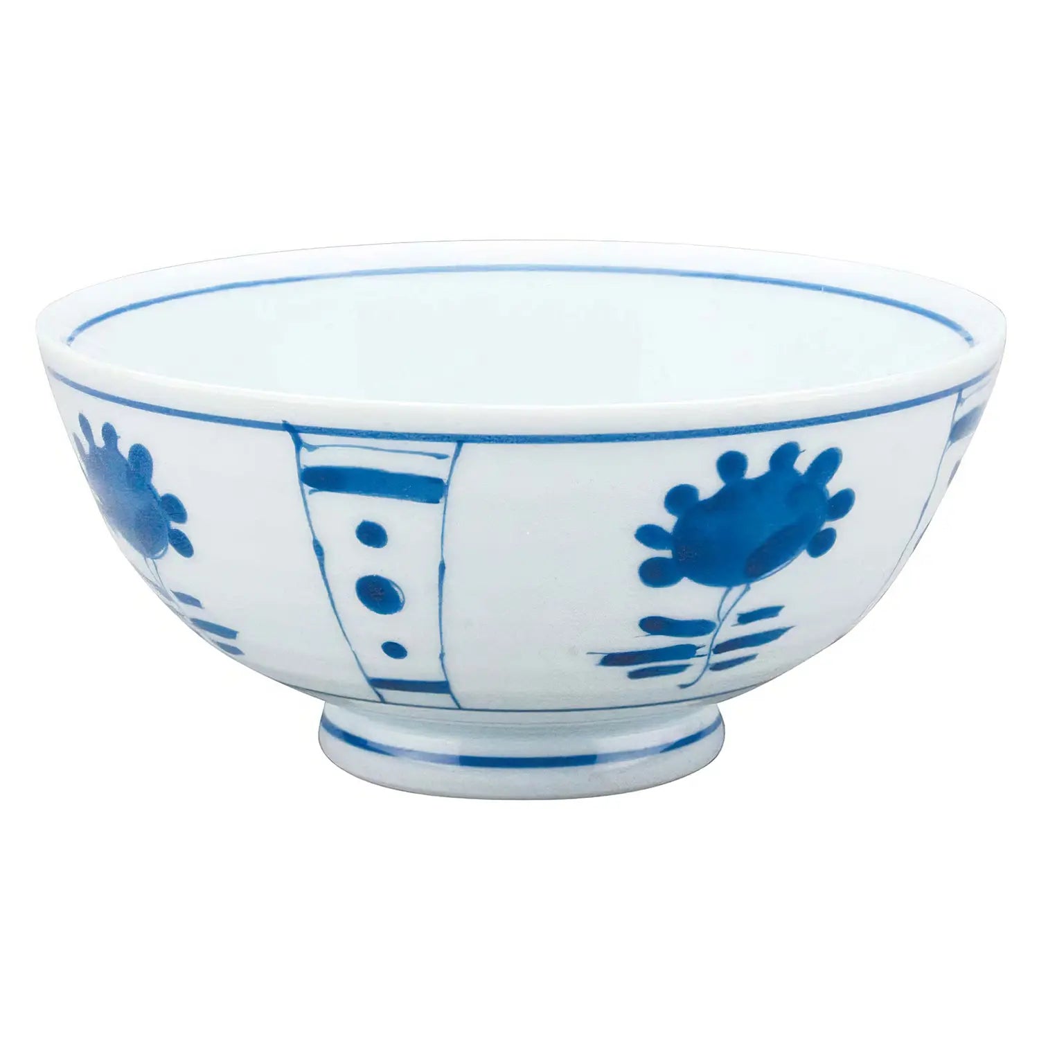 Premium EBM Porcelain Tempered Rice Bowl - 11.5cm Sometsuke Kusahana Design - Durable Japanese-Style Soup & Rice Bowl for Home Dining, Restaurants, and Asian Cuisine