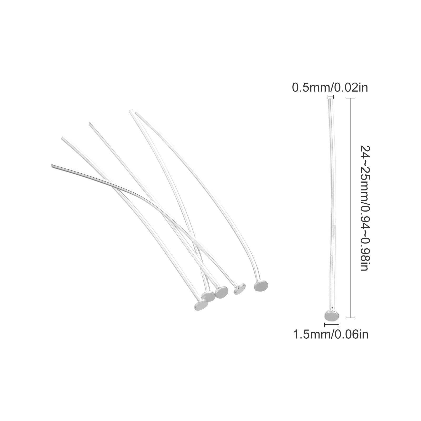 40Pcs Sterling Silver Flat Head Pins 2.5cm for DIY Jewelry Making - Earrings, Necklaces & Bracelets Findings - Perfect for Crafting, Beading and Jewelry Repair Projects