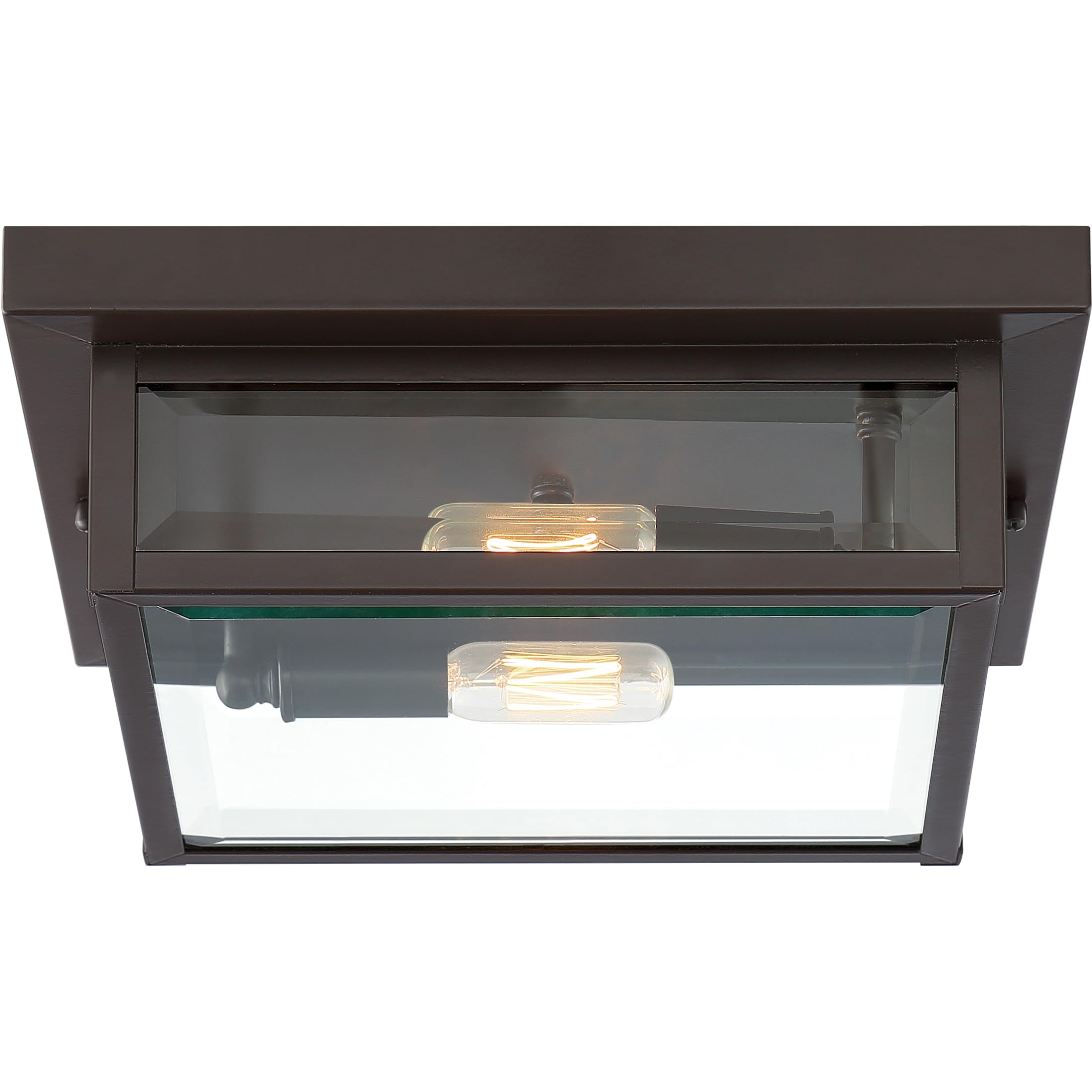 Quoizel Westover 12 Inch 2-Light Outdoor Flush Mount Ceiling Light - Western Bronze Industrial Lantern with Beveled Glass - Farmhouse, Porch, Patio, Hallway & Yard Lighting Fixture - Perfect for Outdoor Entertaining & Home Decor