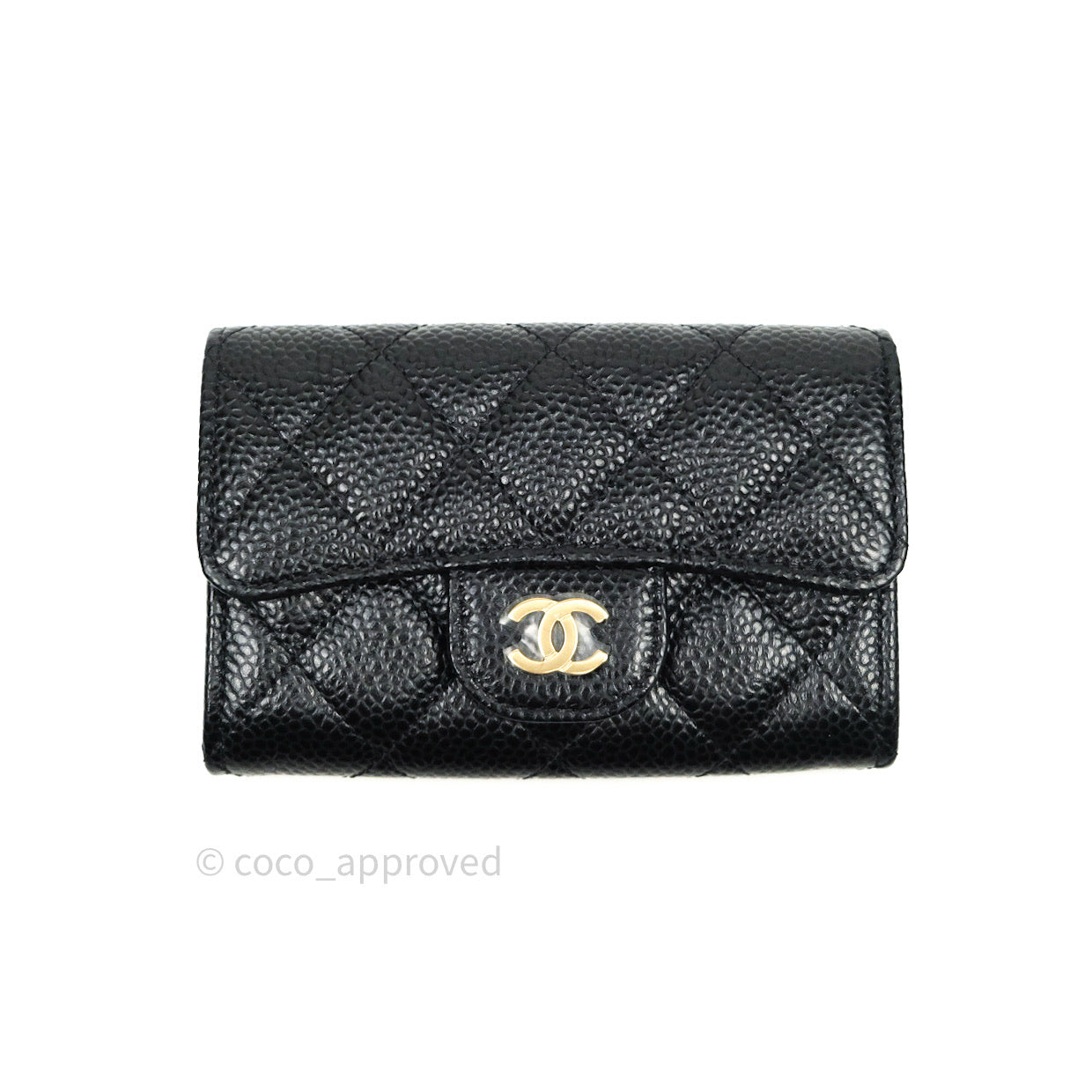 Chanel Caviar Quilted Flap Card Holder Wallet - Black with Gold Hardware | Luxury Compact Wallet for Women, Perfect for Everyday Use & Special Occasions
