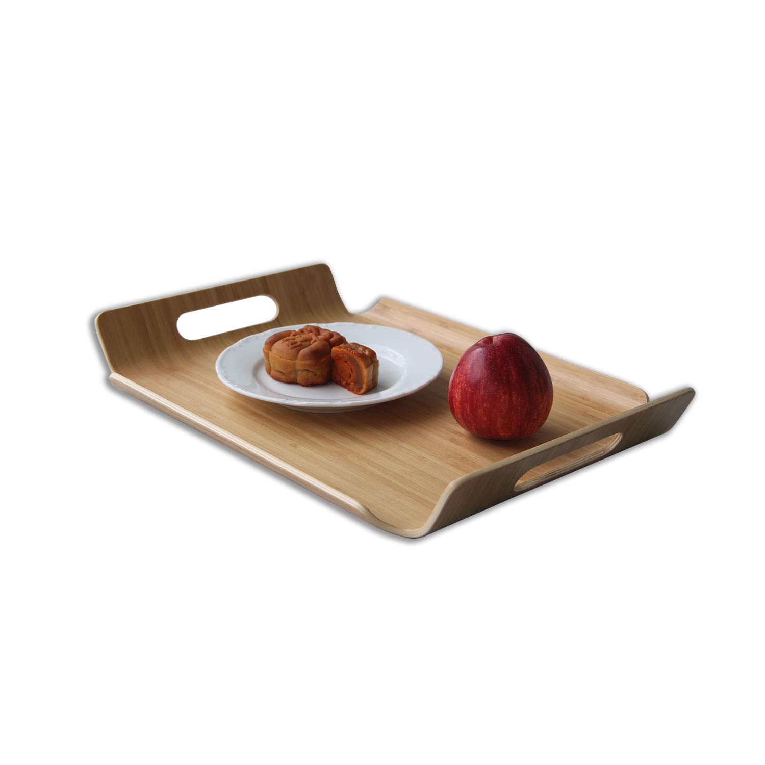 MXHAPPY 15.7 x 11 Inch Bamboo Butler Tray - Rectangle Wooden Serving Platter for Food, Breakfast, Coffee & Tea - Elegant Hotel Style Serving Tray for Dining, Entertaining & Room Service