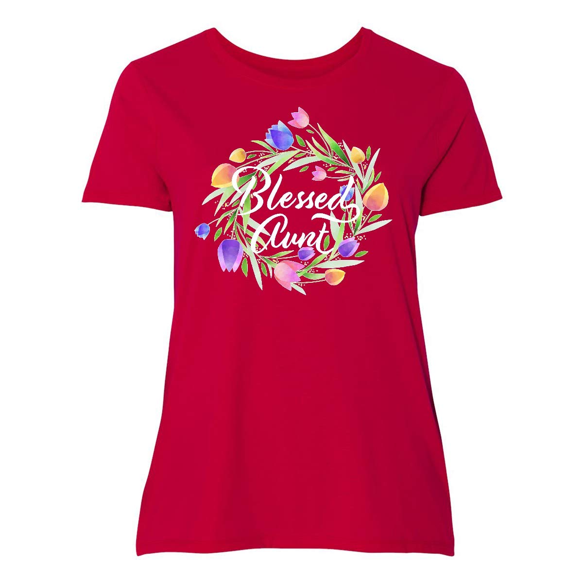 Blessed Aunt with Pastel Tulips Women's Plus Size T-Shirt - Comfortable & Stylish Floral Graphic Tee for Aunts, Mother's Day & Family Gatherings