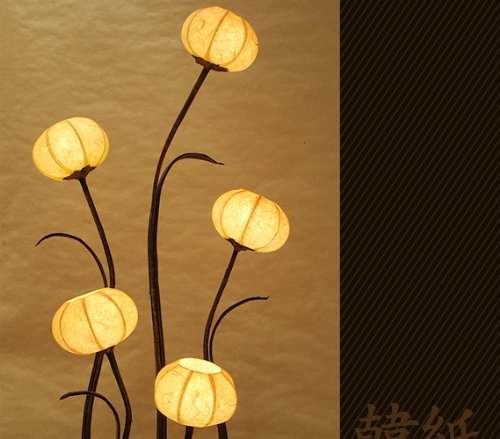 Handmade Mulberry Rice Paper Ball Flower Pot Design - Yellow Round Globe Lantern with Brown Asian Oriental Accent | Decorative Floral Uplight for Bedroom, Living Room & Office | Unique Table & Floor Lamp for Home Decor