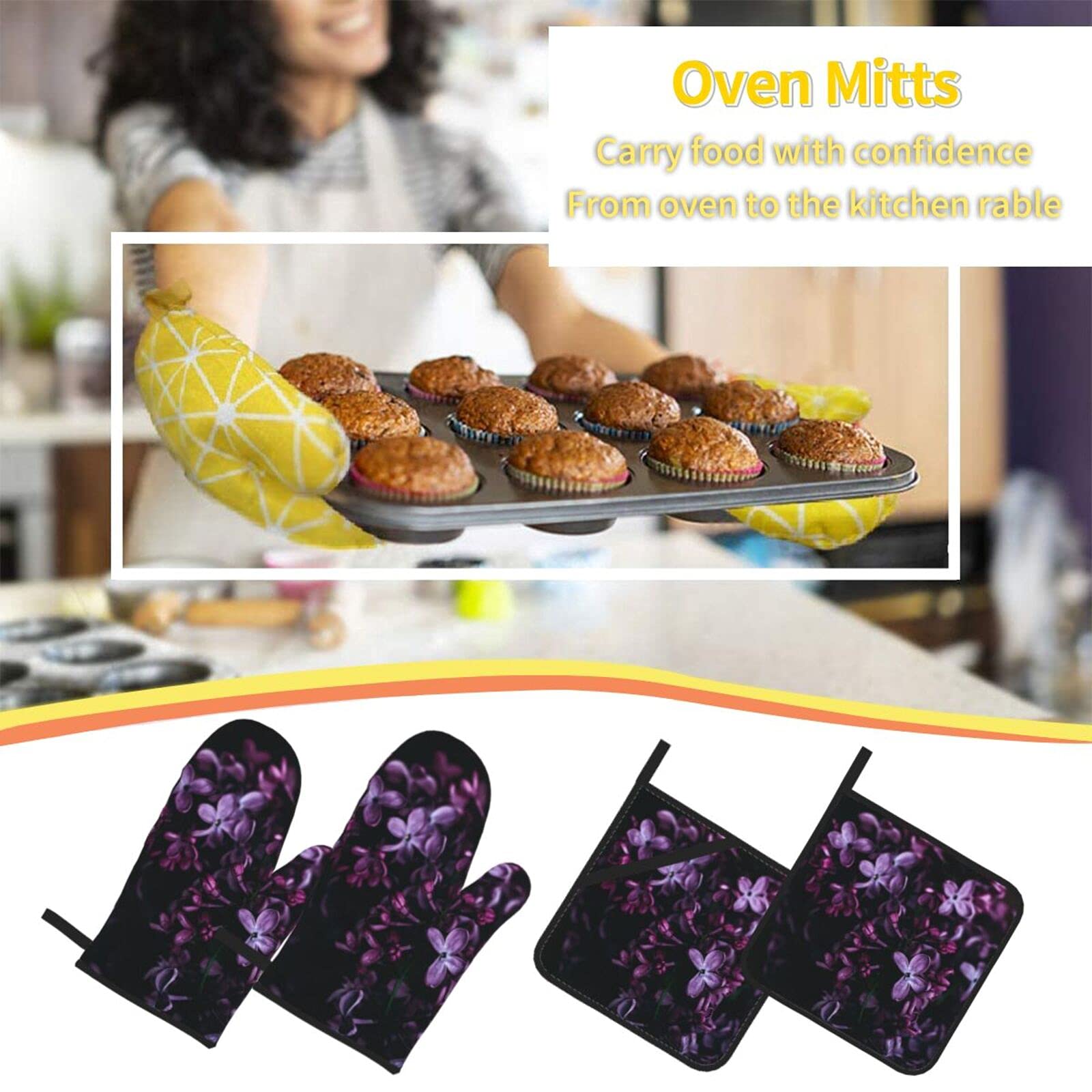 Heat Resistant Quilted Pot Holders & Oven Mitts Set of 4 - Kitchen Cooking Essentials for Baking, Grilling, and Hot Dish Handling
