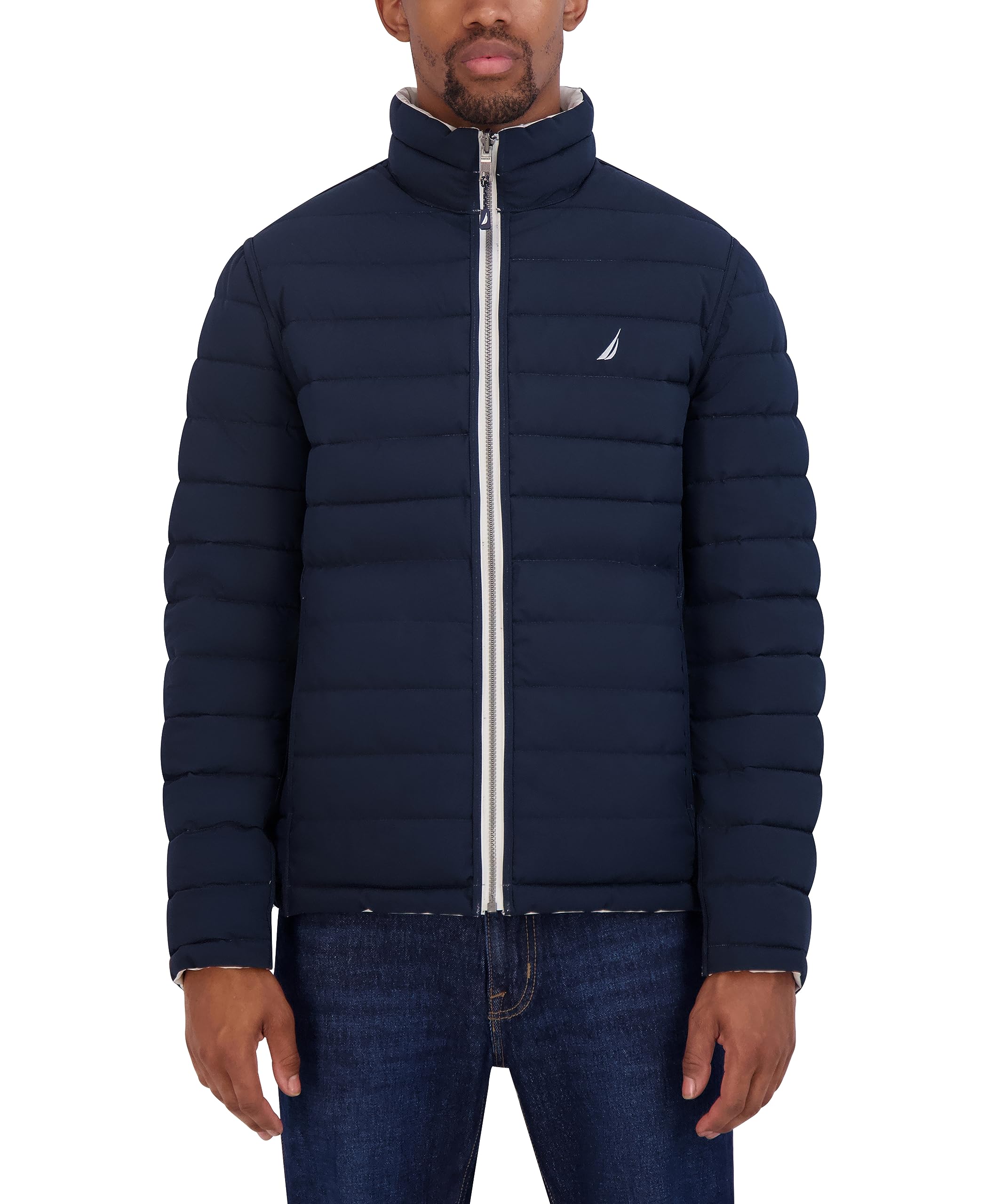 Nautica Men's Stretch Reversible Midweight Puffer Jacket - Windproof & Water Resistant Winter Coat for Outdoor Activities & Casual Wear