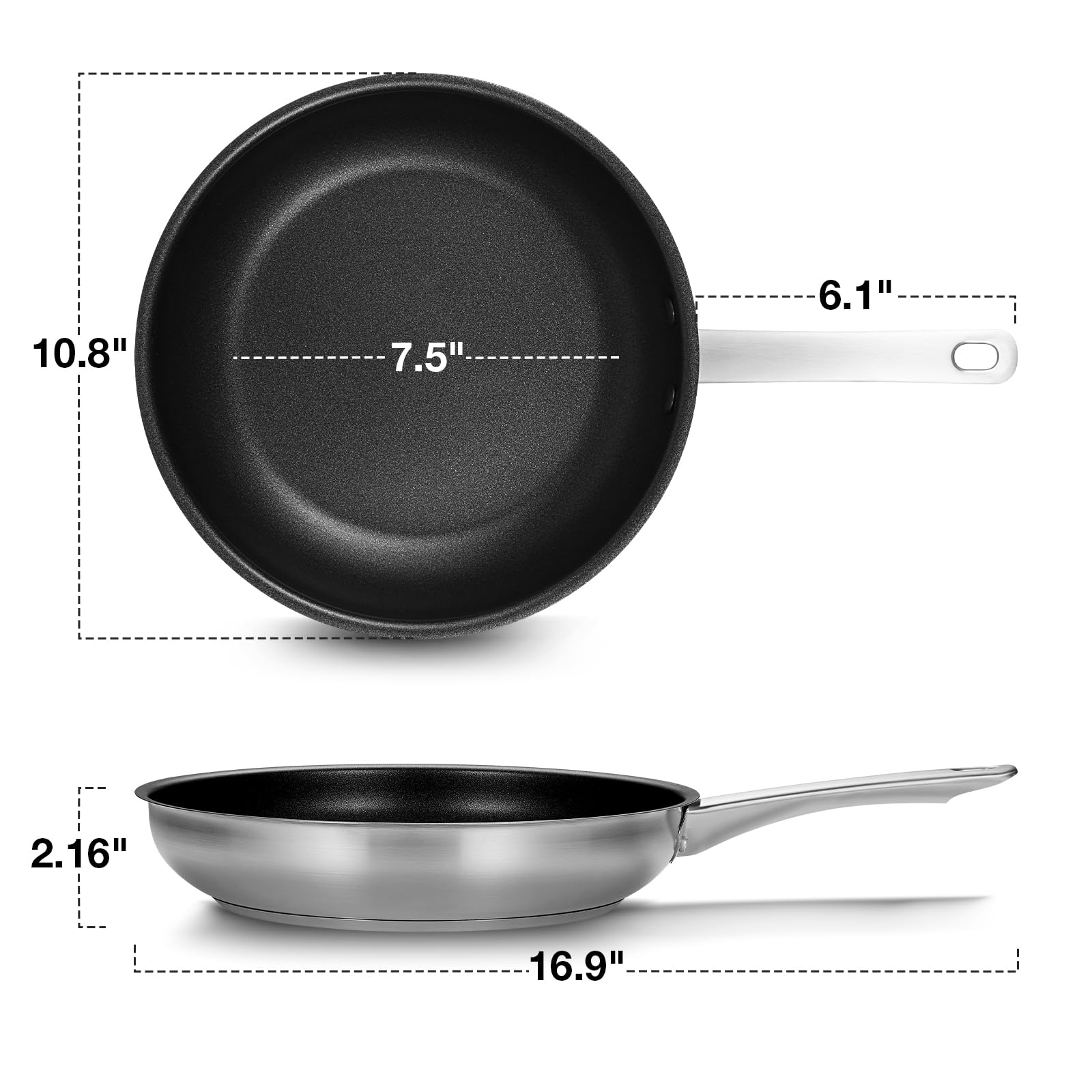 KOCH SYSTEME CS 10 Inch Stainless Steel Frying Pan - Non-Toxic, Nonstick Coating, Induction Compatible & Oven Safe - Professional Cookware for Home Chefs - Perfect for Searing, Sauteing & Baking