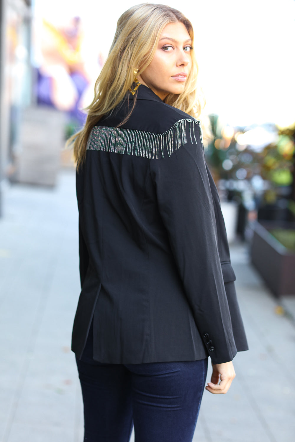Stylish Black Shoulder Tassel Fringe Blazer for Women | Holiday Party Outfit & Office Wear | Elegant Evening Jacket for Christmas, New Year & Special Occasions