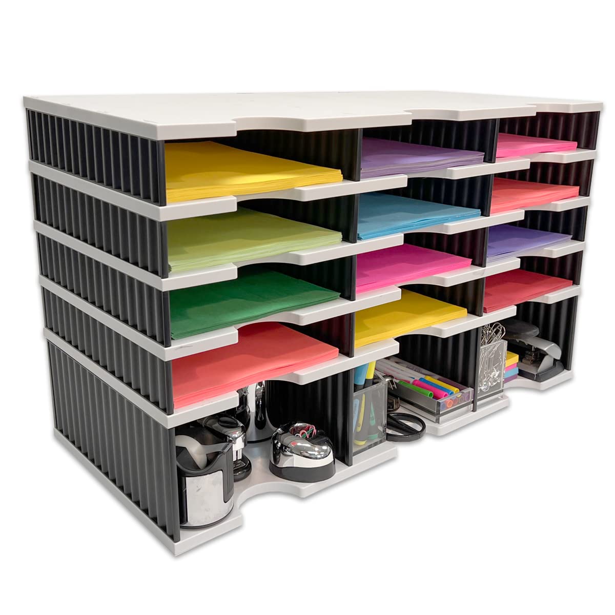Ultimate Office Desktop Organizer - 12-Tier Letter Tray Sorter with Riser Storage Base for Easy Access | Desk Organizer Accessories & Supplies | Perfect for Home Office, School, or Workspace (Optional File Topper & Drawers Included)