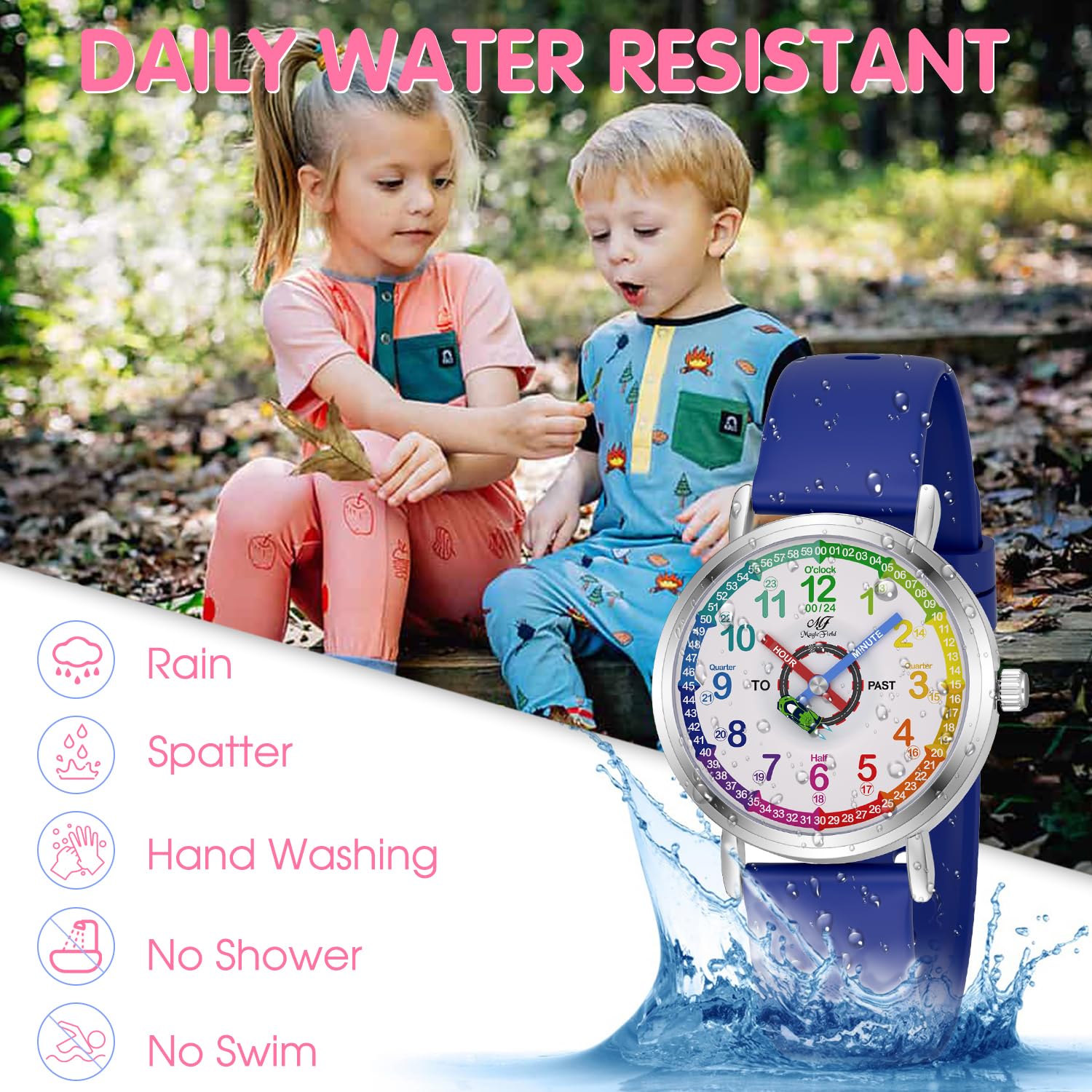 ManChDa Kids Learning Analog Watch for Boys & Girls - Time Teaching Watch for Children Ages 8-12 - Perfect for School, Daily Wear & Time Telling Practice