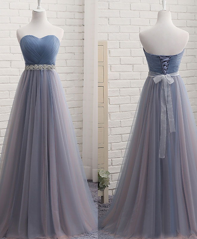 Elegant Gray Blue Tulle Prom Dress for Women - A-Line Bridesmaid Gown for Weddings, Parties & Special Occasions