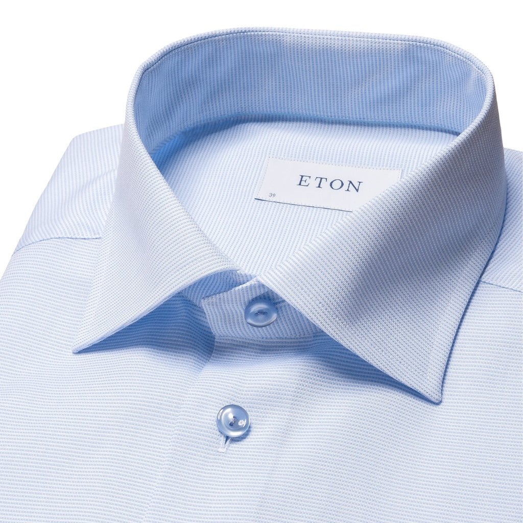 ETON Men's Semi-Solid Twill Dress Shirt - Single Cuff, Contemporary Fit, Light Blue | Business Casual & Formal Office Wear