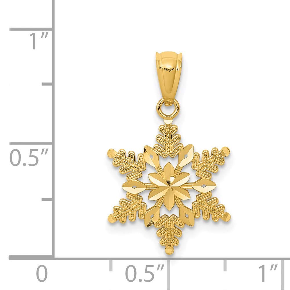 The Black Bow 14k Yellow Gold Diamond Cut Polished Snowflake Pendant 13mm - Perfect for Holiday Gifts & Winter Fashion