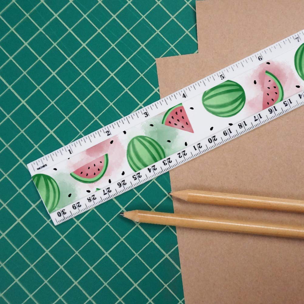 12 Inch Watermelon Watercolor Pattern Plastic Ruler - Standard & Metric Measurements for School, Office & Art Projects | Durable Measuring Tool for Students, Artists & Professionals