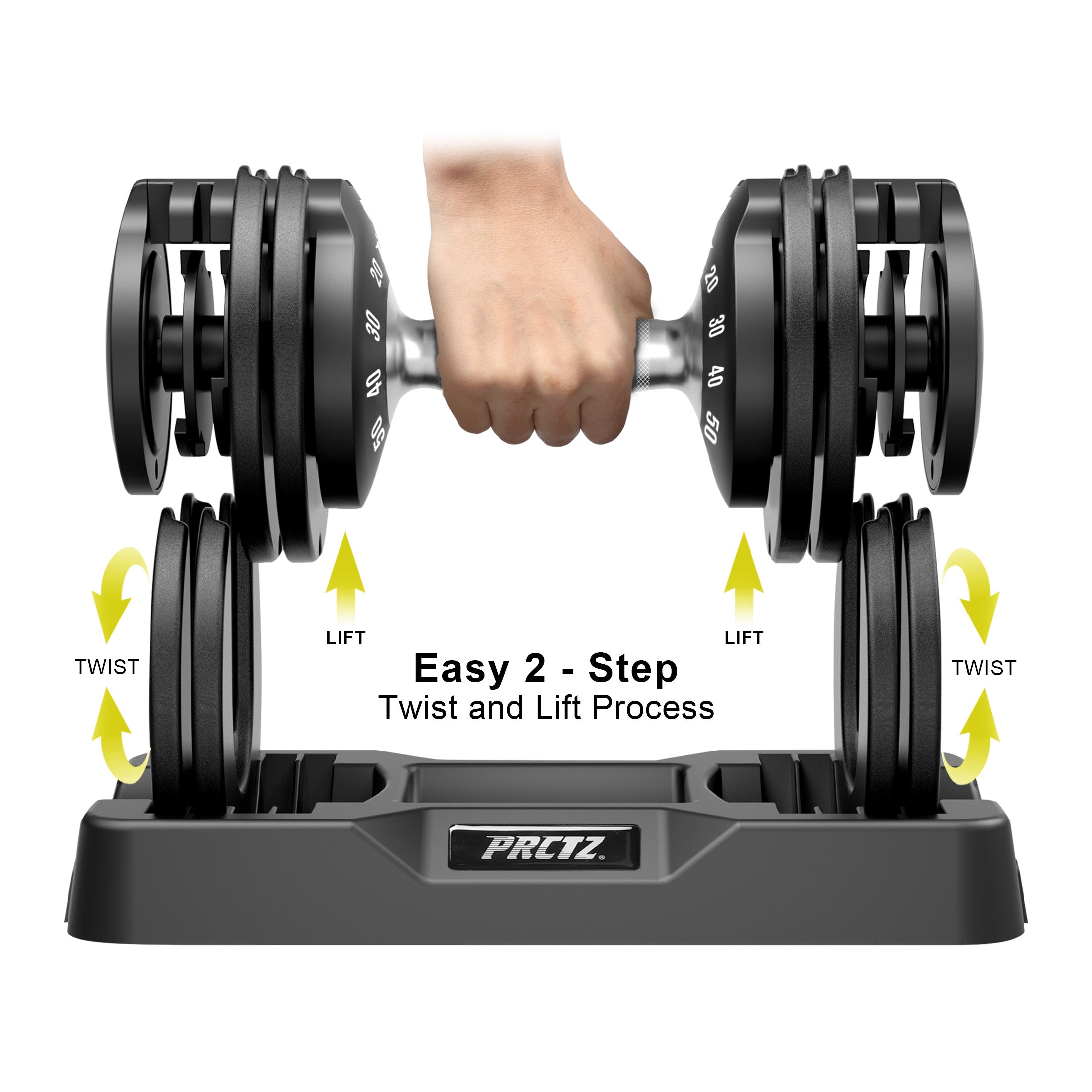 PRCTZ 10-50lb Adjustable Dumbbell Set with 3-Point Safety Lock System - Home Gym Equipment for Strength Training & Weightlifting Workouts