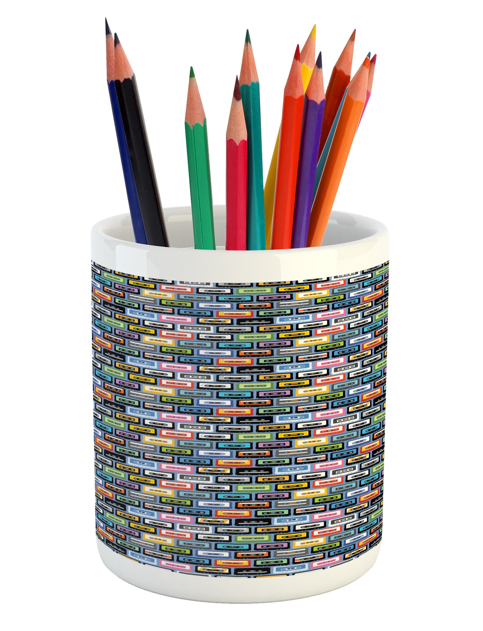 Vintage 90s Music Cassette Ceramic Pen Holder - Retro Recording & Playing Instrument Design, Colorful Desk Organizer for Office & Home Decor | Perfect Gift for Music Lovers & Stationery Enthusiasts