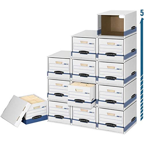 Bankers Box 0162601 File Storage Cube Box Shell - Legal/Letter Size (12 x 15 x 10 Inches) - White & Blue - Perfect for Office Document Organization and Home Filing Systems
