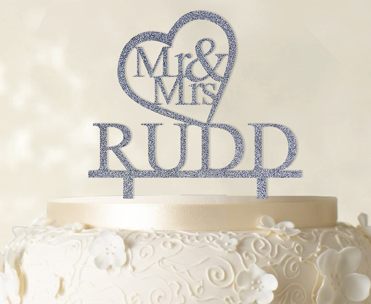 Personalized Mr and Mrs Wedding Cake Topper - Glitter Cake Decorations for Wedding, Anniversary & Bridal Shower - 5