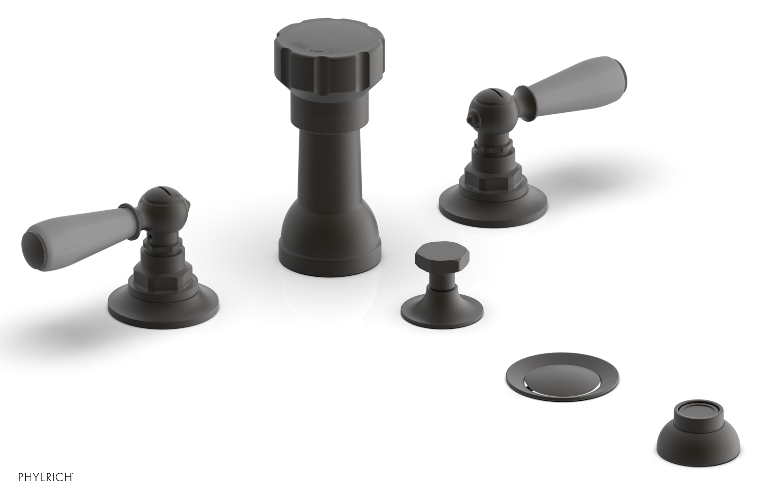 Jamestown Four Hole Bidet Faucet Set with Lever Handles & Grey Accents - 165 61 - Perfect for Modern Bathroom Upgrades & Spa-Like Experience