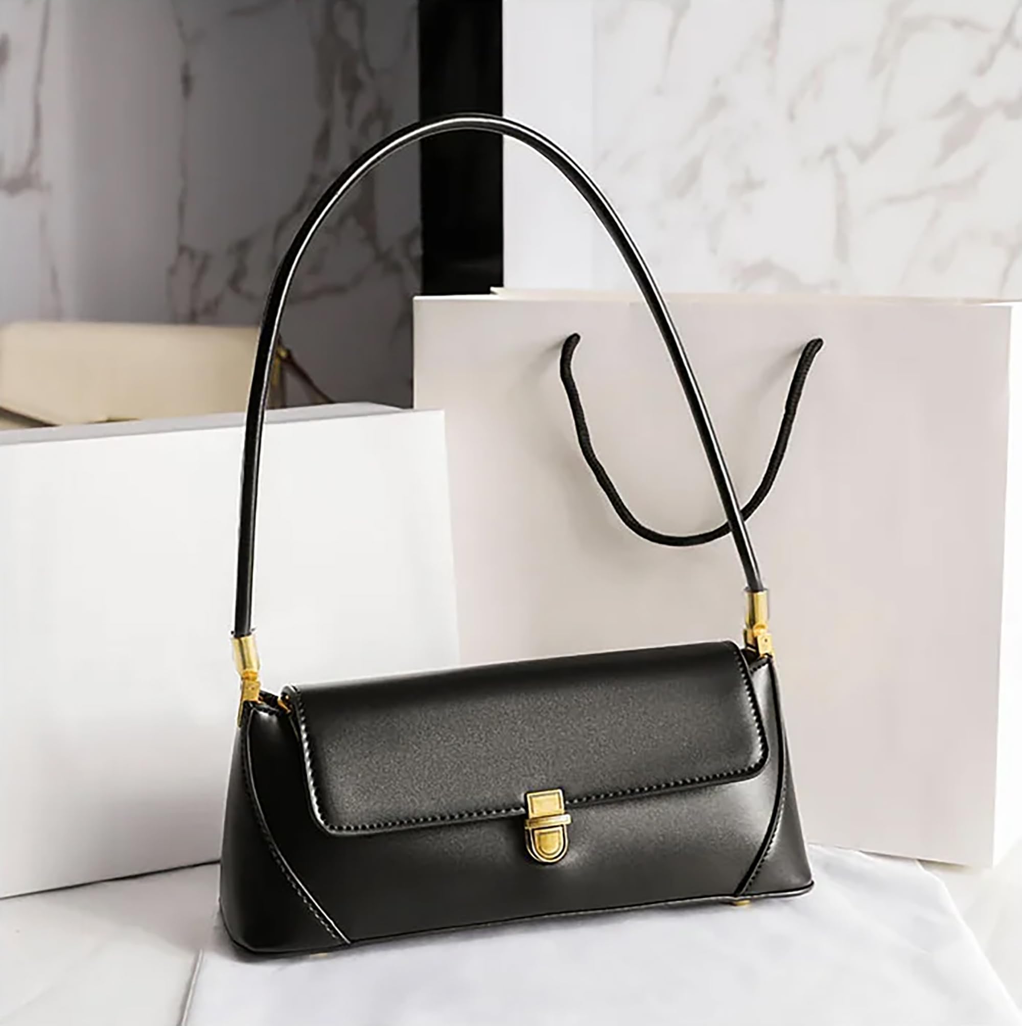 SIBY Women's Leather Clutch Bag - Vintage Retro Shoulder Purse with Wide Adjustable Strap & Metal Lock - Elegant Tote Handbag for Girls & Women | Perfect for Parties, Weddings, Date Nights & Daily Use