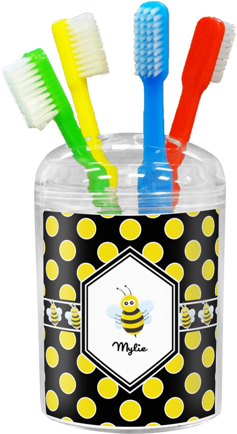 Personalized Bee & Polka Dots Toothbrush Holder - Custom Name Bathroom Organizer - Perfect for Kids' Bathroom Decor & Gift Idea