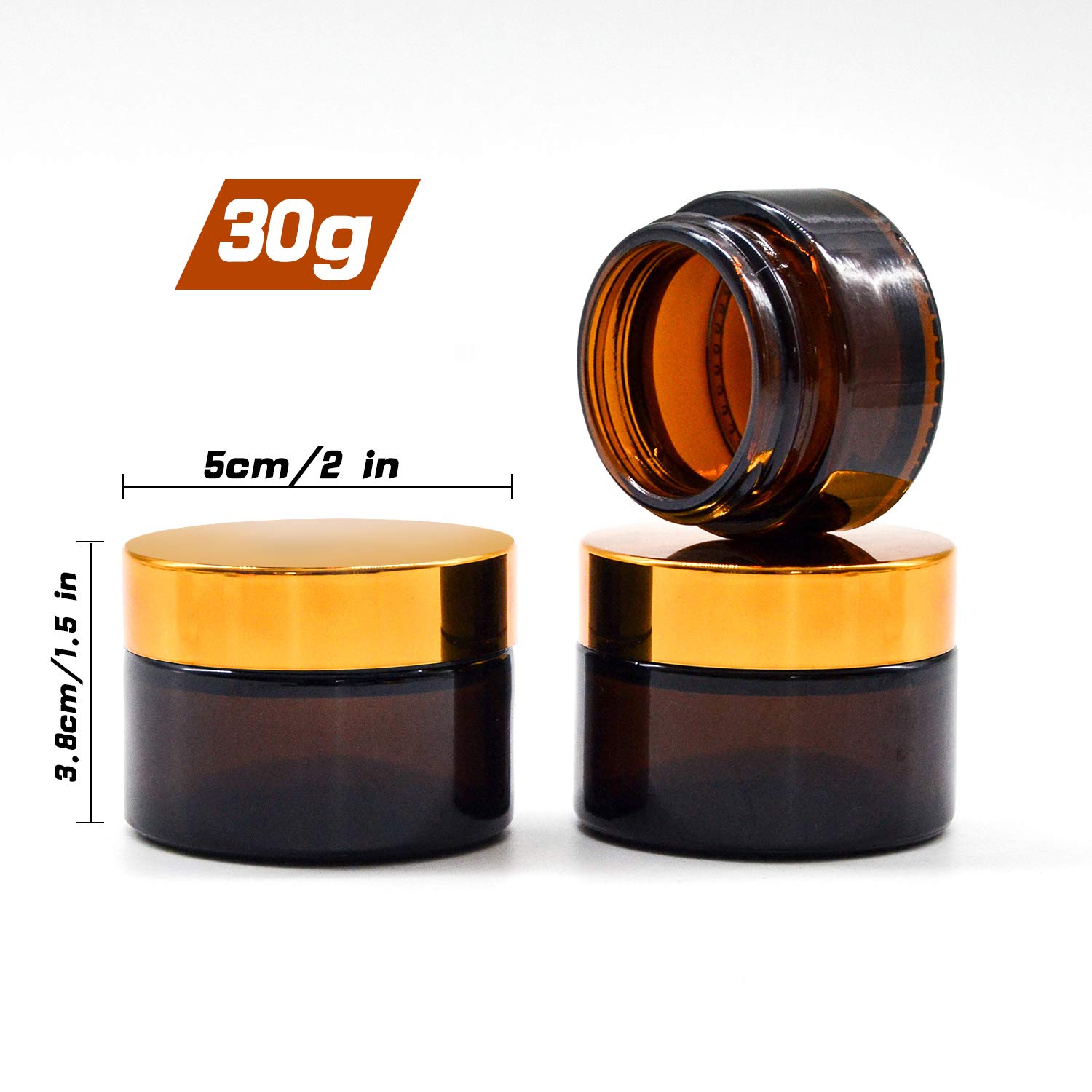 INHEMING 6-Pack 30ml Amber Glass Cosmetic Jars with Airtight Lids - Refillable Travel-Sized Containers for Homemade Creams, Lotions & Ointments | Perfect for Skincare Storage, DIY Beauty Products & Sample Organization
