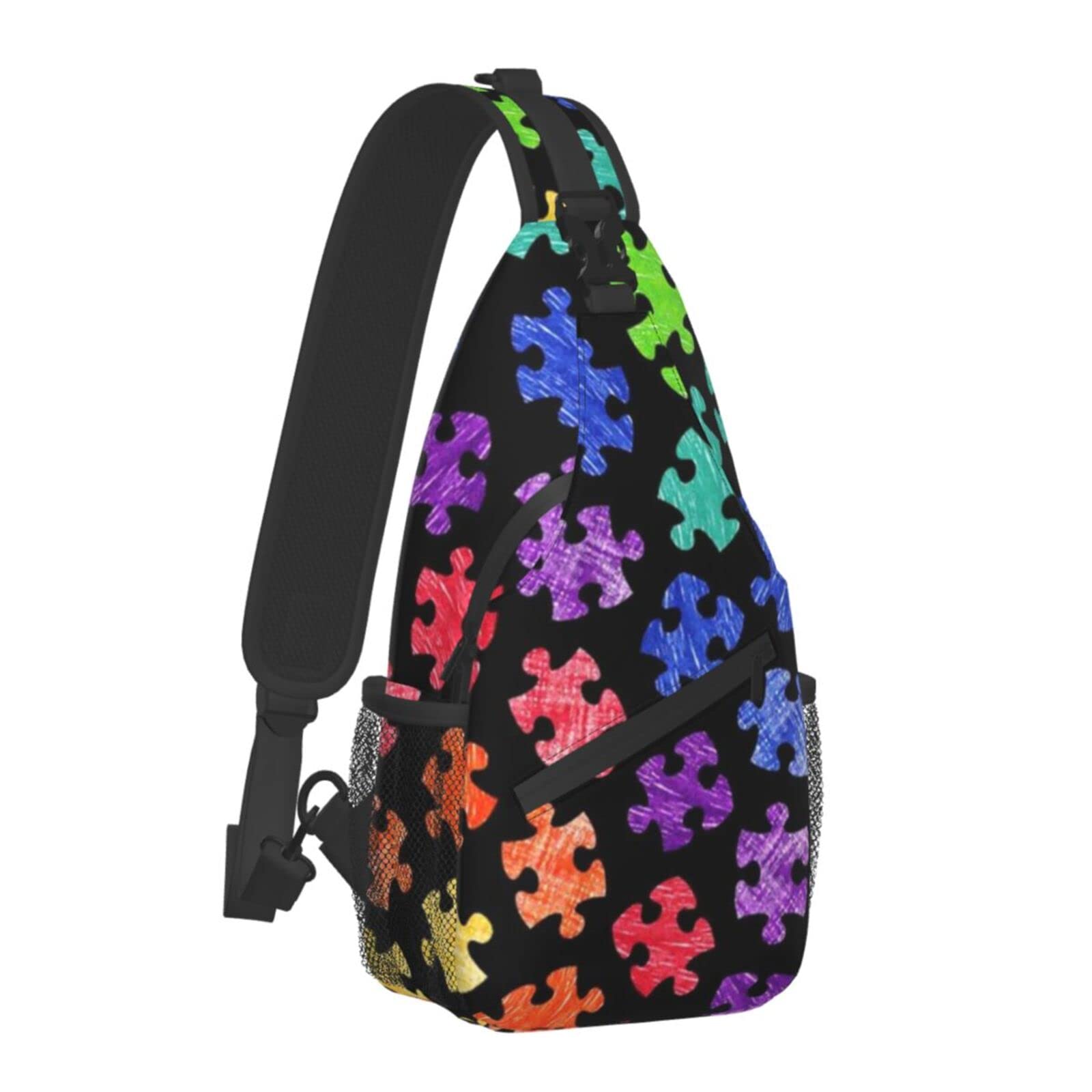 SWEET TANG Men's Lightweight Crossbody Sling Backpack - Colorful Autism Awareness Pattern, Adjustable Shoulder Strap, Large Capacity Gym Bag for Workout, Travel & Daily Use