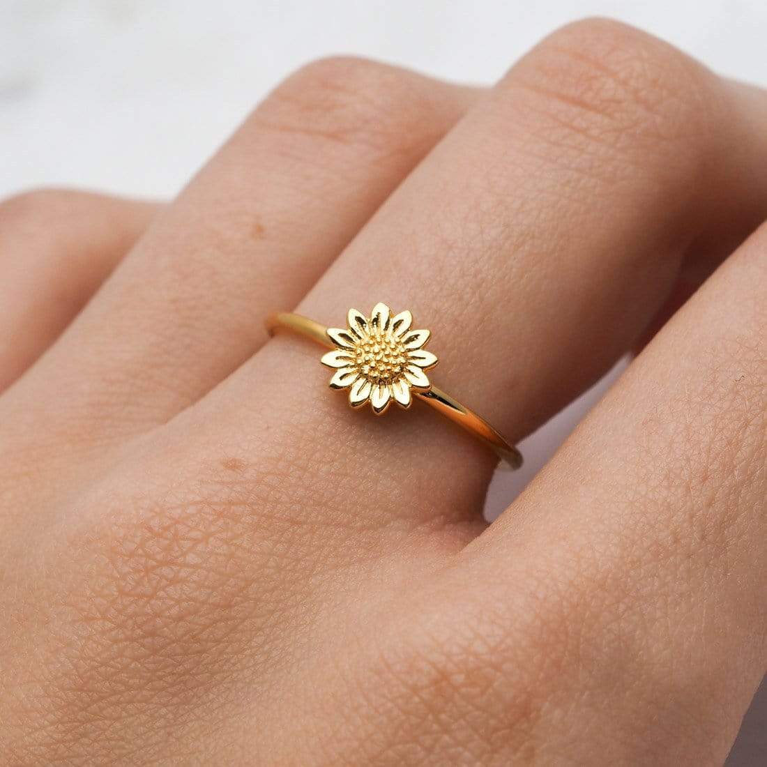 Delicate Sunflower Ring - 14K Gold Plated Floral Jewelry for Women - Perfect for Weddings, Anniversaries & Everyday Wear