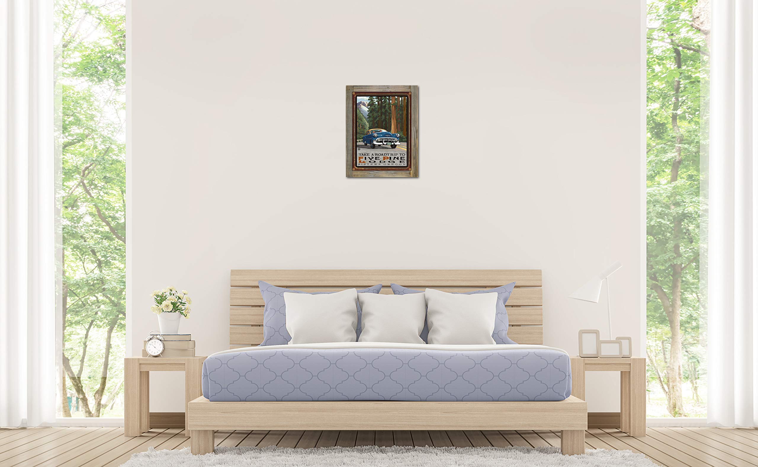 Rustic Metal Print on Reclaimed Barn Wood - Northwest Art Mall Five Pine Lodge Sisters Oregon Road Trip Woods Wall Art by Artist Paul A. Lanquist 8.5